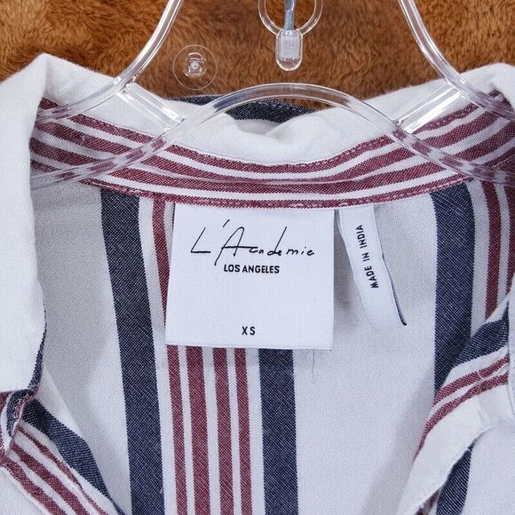 L'ACADEMIE Top Womens XS White Stripe Pullover Tie Front Tunic Long Sleeve - Picture 2 of 9